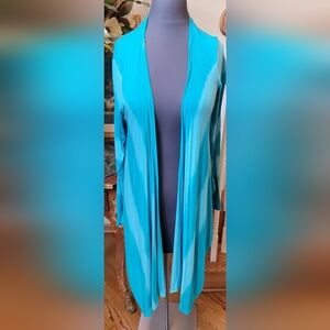 NWT INC LONG THIN WATERFALL SWEATER TURQUOISE TIE DYE L